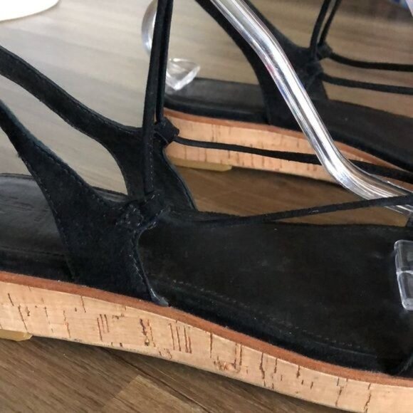 FRYE Miranda Gladiator Black Suede Cork Flat Sandals - Picture 5 of 11